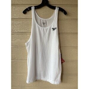 Reebok mens Vintage White AKWATEK Fabric Running Tank Top Singlet size Medium